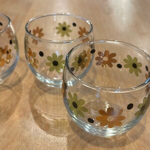Vintage Anchor Hocking Roly Poly Field of Daisies glasses, set of 4, 3” tall